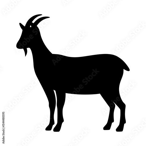 A stark silhouette of a goat against a pristine white background