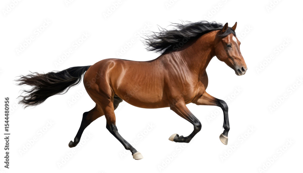 Obraz premium Black wild stallion running isolated on a white background