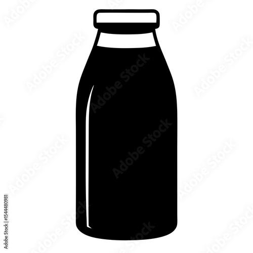 Black and white vector illustration of a bottle with cap on top