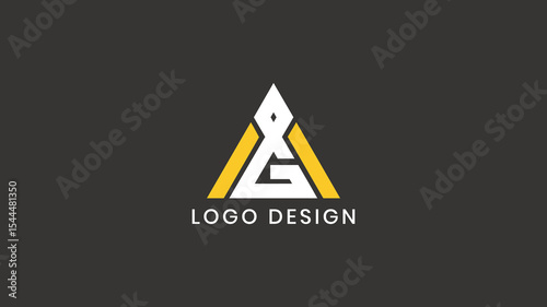 Creative AG monogram logo with pen nib symbol in triangle shape using yellow and white typography on dark background, ideal for design studios, writers, or creative branding