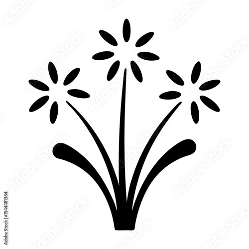 Simple Black and White Illustration of Fireworks Exploding in the Sky