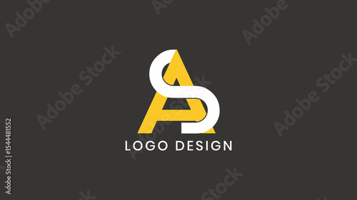Modern AS and SA monogram logo design featuring bold yellow and white intertwined letters on dark background, ideal for tech branding, business identity, and creative agencies