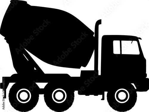  Cement mixer truck, construction vehicle icon, concrete transport silhouette, heavy duty truck vector