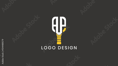 Creative AP PA monogram logo design in the shape of a pickleball ball with white and yellow elements on dark background, perfect for sports branding and business identity