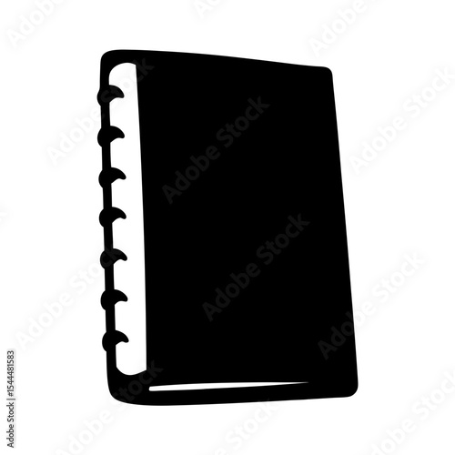 Stylized Black Silhouette of a Spiral Bound Notebook on a White Background