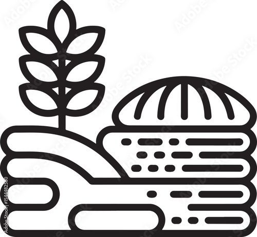 Autumn Harvest Icon: A simple, yet evocative illustration of an autumn harvest scene. A loaf of bread next to sheaves of wheat.