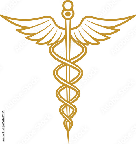 Caduceus Silhouette Line Art Vector Illustration On White Background