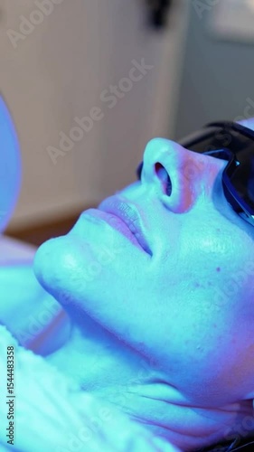 Woman Receiving Blue LED Light Therapy Facial Treatment in Spa