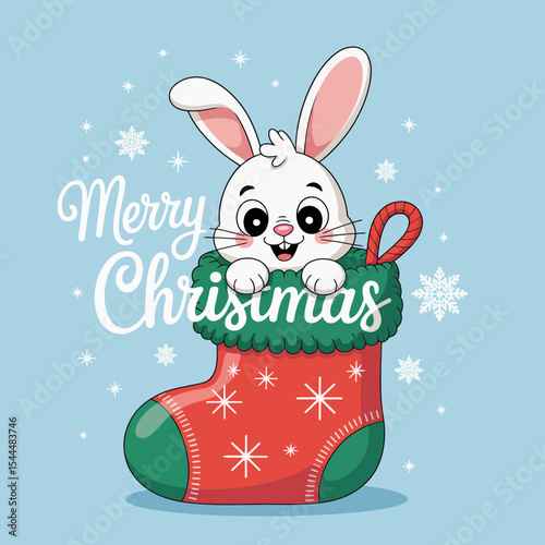Bunny with Merry Christmas Stocking