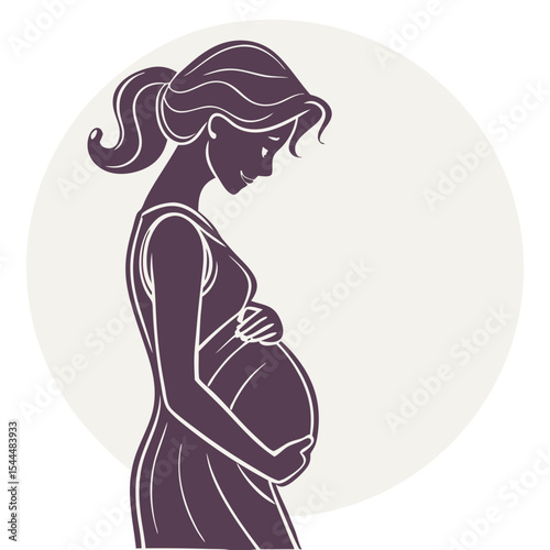 Isolated Silhouette of a pregnant woman with a visible fetus, symbolising motherhood, pregnancy, and new life