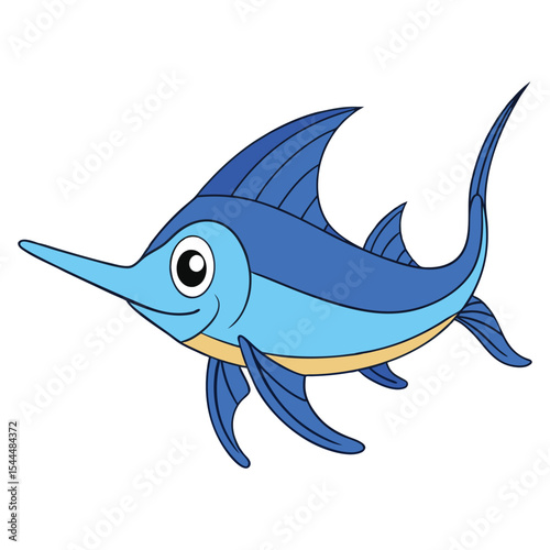 Hand Drawn Marlin Fish Artwork Vector Illustration.