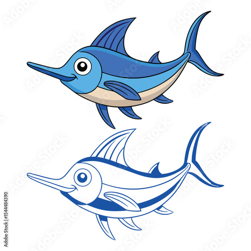 Hand Drawn Marlin Fish Artwork Vector Illustration.