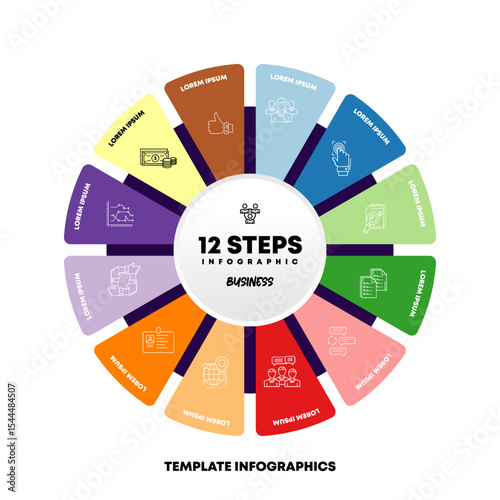 Circle chart infographic template with 12 options for presentations business. Vector illustration Eps	