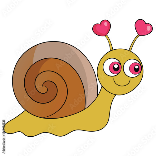 Cute Cartoon Snail Fall In Love Vector Icon Illustration. Love Struck Snail Funny Vector Cartoon Illustration