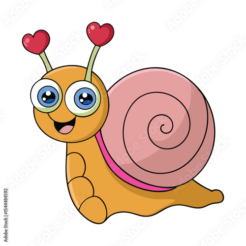 Cute Cartoon Snail Fall In Love Vector Icon Illustration. Love Struck Snail Funny Vector Cartoon Illustration