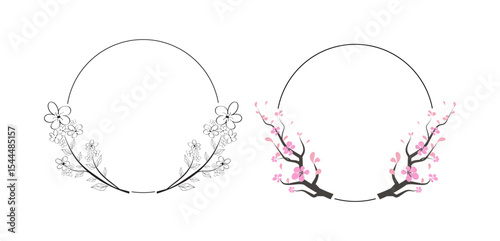Circle frame with floral flower hand drawn