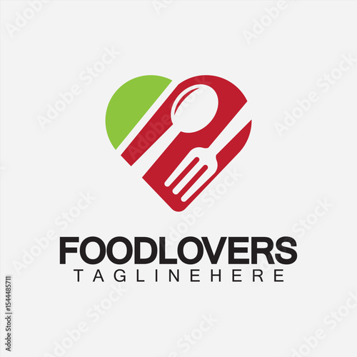 Food lover concept logo. Fork and spoon with love shape logo icon design for restaurant logo template