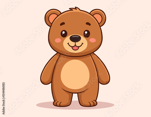 Cute cartoon teddy bear vector illustration with a brown fur and a heart, perfect for baby and child-themed designs, icon vector