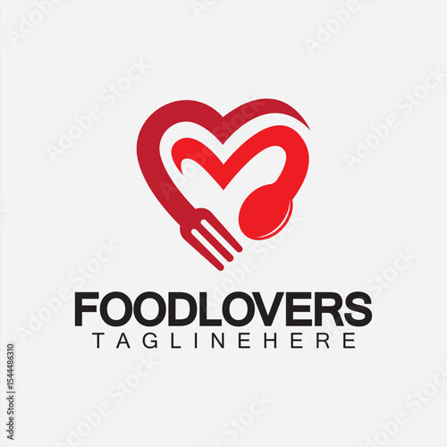Food lover concept logo. Fork and spoon with love shape logo icon design for restaurant logo template