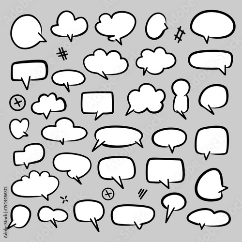 Collection of Hand-Drawn Speech Bubbles and Thought Balloons