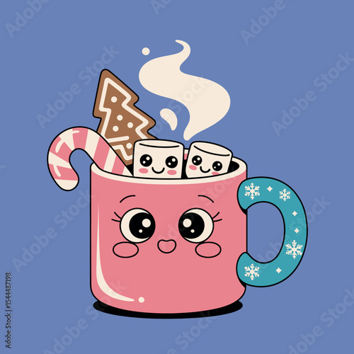 Cute Mug with Marshmallows and Gingerbread