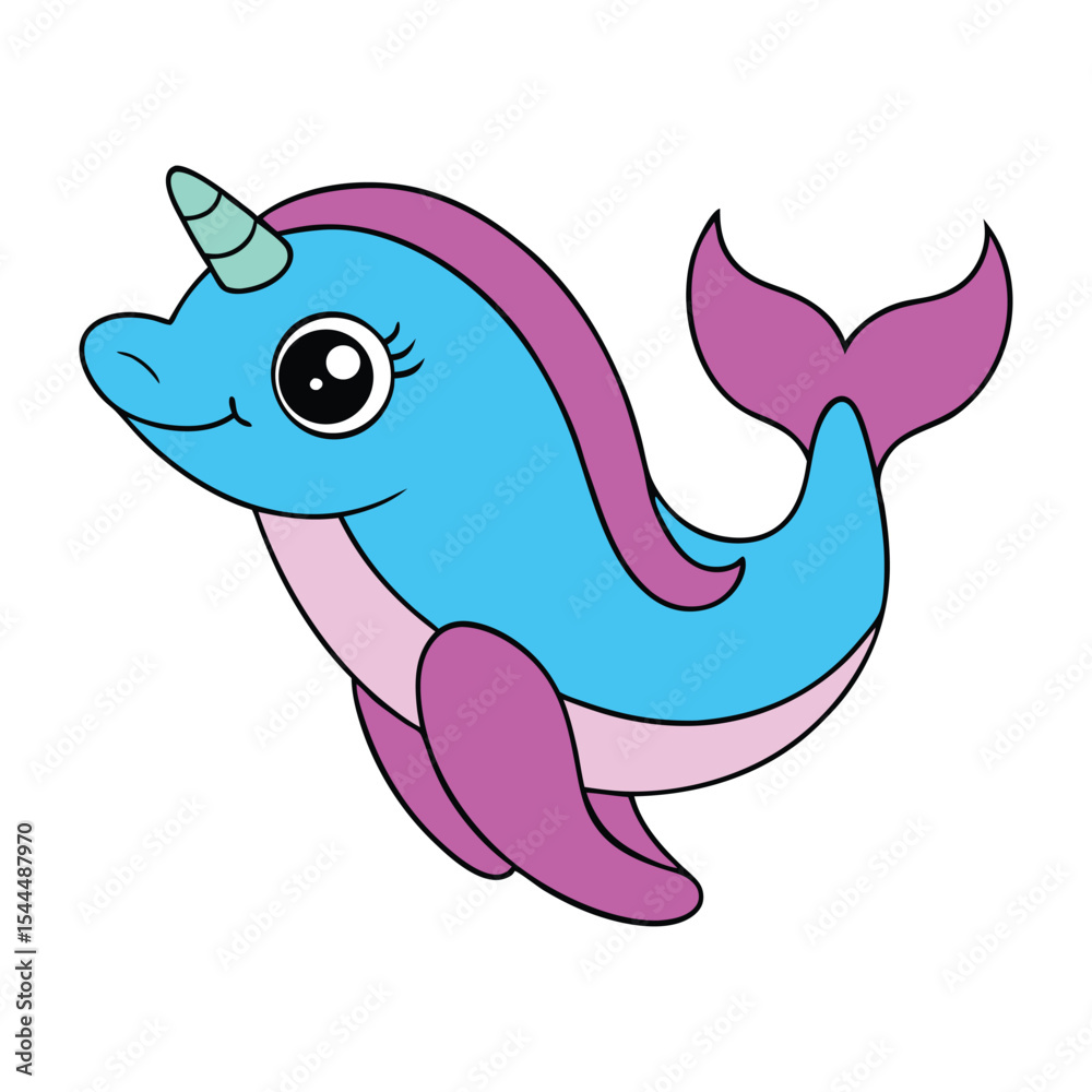 Fototapeta premium Cute Cartoon Dolphin Unicorn Vector Illustration