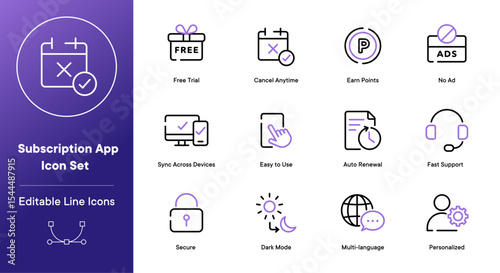 Subscription App UI Icon Set. 12 Essential Icons for App Intro & Landing Pages