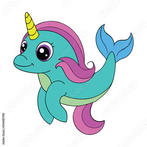 Cute Cartoon Dolphin Unicorn Vector Illustration
