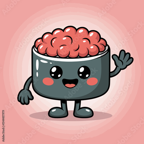 Salmon Roe Sushi Character with Bright Expression