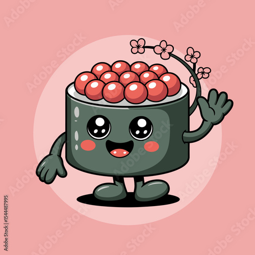 Salmon Roe Sushi Character with Happy Gesture