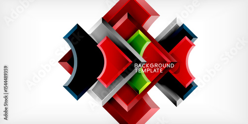 Abstract geometric design. Red, black, green elements create dynamic composition. Gradient effect adds depth, visual interest. Background template.