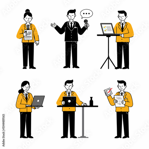 Business Professionals and Event Staff Illustration Set