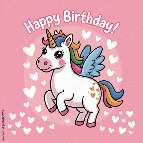 Happy Birthday Unicorn With Hearts