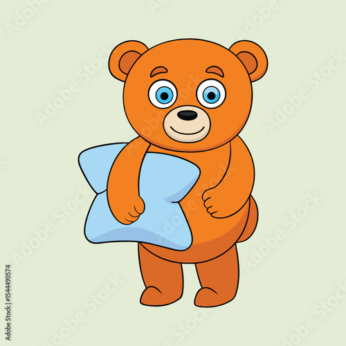 Cute bear holding a pillow cartoon vector illustration.