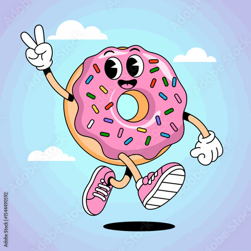 Donut Character in the Sky with Peace Sign