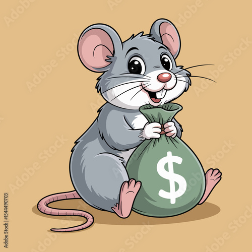 Cartoon Mouse Holding a Money Bag