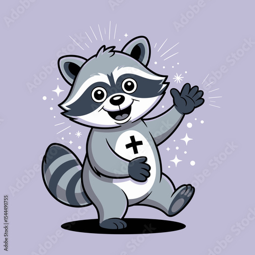 Cartoon Raccoon with Cross Symbol