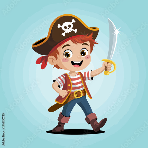 Cartoon Pirate Boy with Sword and Stripes