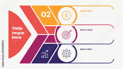 Infographic layout with three steps displaying icons and text on a colorful background design element