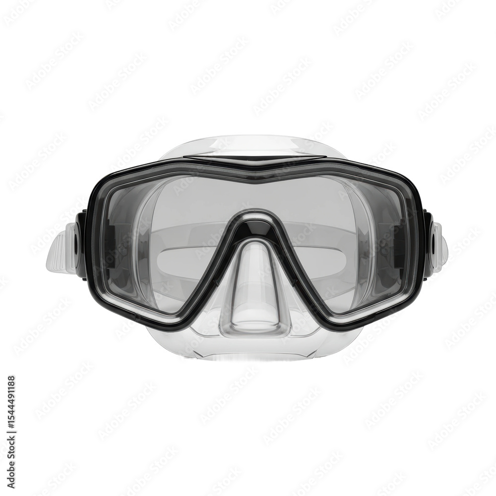 A professional white and black diving mask with clear lenses, essential gear for underwater exploration, snorkeling, and scuba diving adventures. A professional white and black diving mask with clear lenses, essential gear for underwater exploration, snorkeling, and scuba diving adventures.