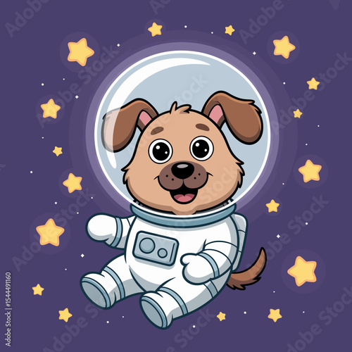 Dog in Space Suit Floating in Space