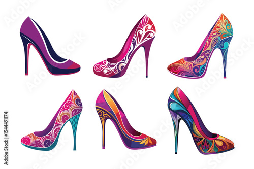 set of very fancy high heel female shoe vector