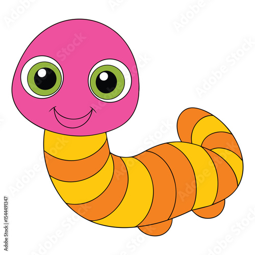 Cute Cartoon Worm Vector Illustration