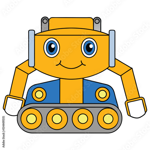 Digger Bulldozer Cartoon Character Vector Illustration