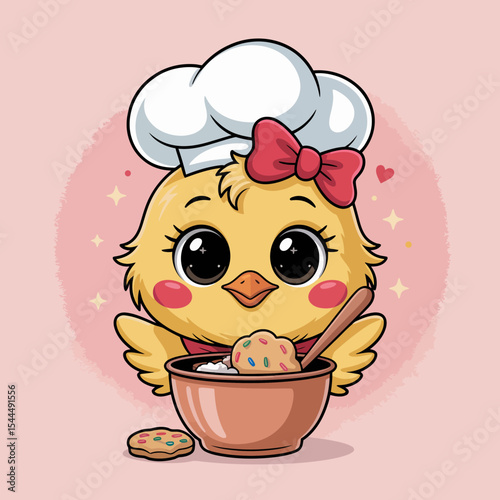 Chick Chef Mixing Dough with Cookies