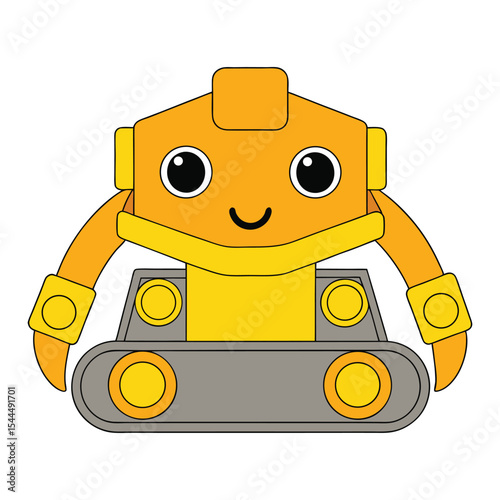 Digger Bulldozer Cartoon Character Vector Illustration