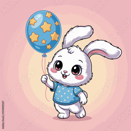 Bunny with Balloon and Polka Dot Shirt