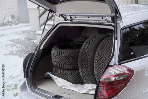 Winter tire change preparation shown