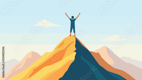 silhouette of a man on the top of mountain - achievement and success