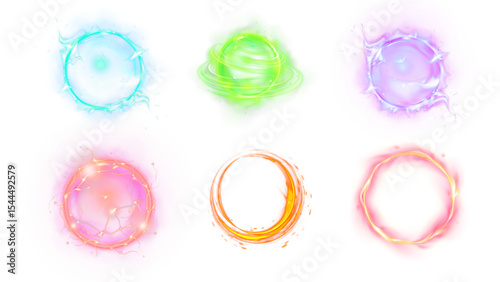 SVG Set of Colorful Glowing Elemental Orbs – Fantasy Magic Icons with Sparkles and Radiant Effects
